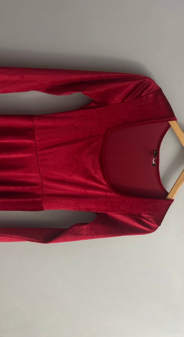 Bordo Uzun Kollu Süet Midi Elbise - Görsel 2