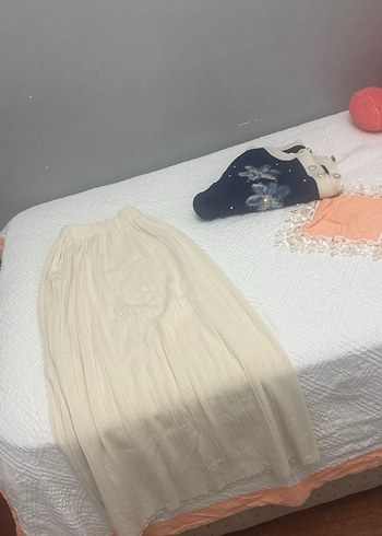 Nakışlı Örgü Beyaz Uzun Keten Elbise - Görsel 5