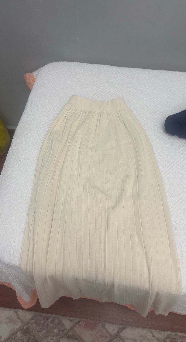 Nakışlı Örgü Beyaz Uzun Keten Elbise - Görsel 3