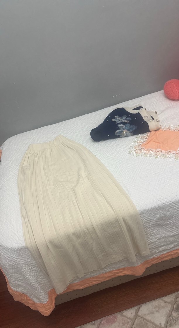 Nakışlı Örgü Beyaz Uzun Keten Elbise - Görsel 5