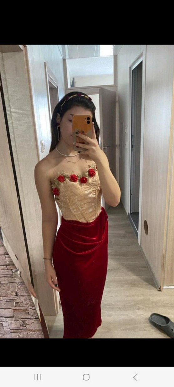 LACEMADE Uzun Straplez Vintage Elbise - Görsel 4