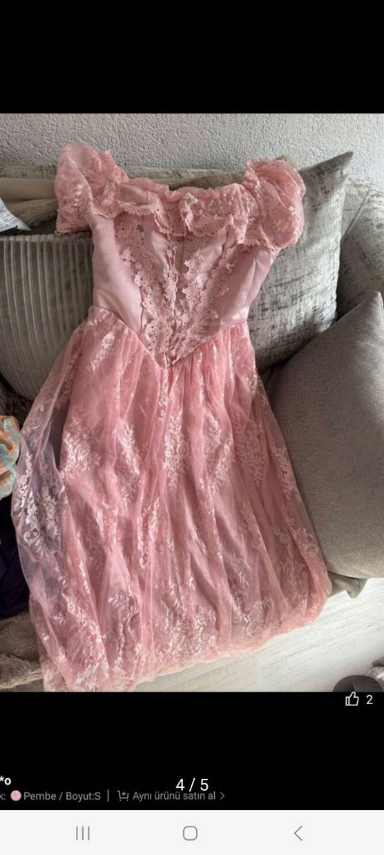 Vintage Fransız Dantelli Prenses Elbise - Görsel 3