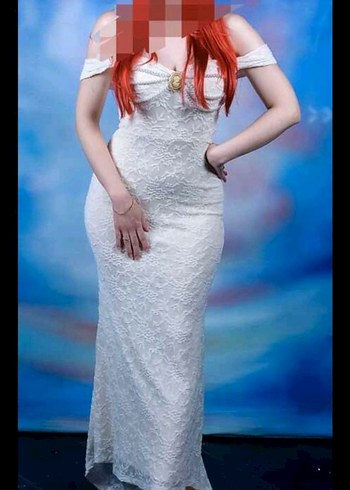 Beyaz Dantel Midi Straplez Özel Gün Elbisesi - Görsel 2