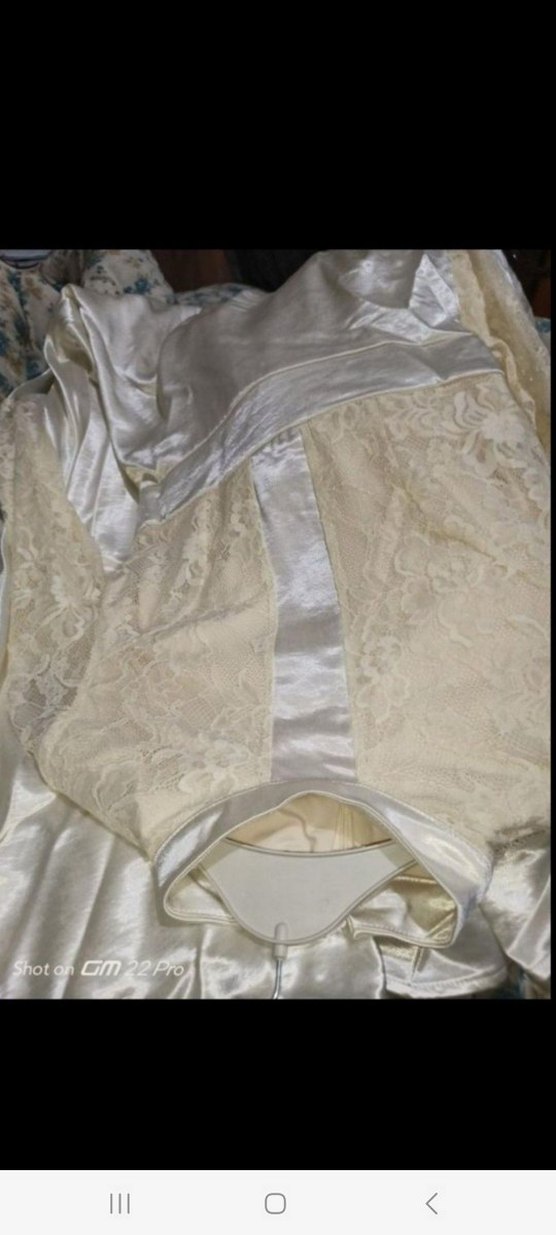 Uzun Kollu Beyaz Vintage A Kesim Tesettürlü Özel Gün Elbisesi - Görsel 4