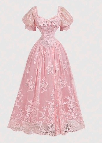 Vintage Fransız Dantelli Uzun Prenses Elbisesi - Görsel 3