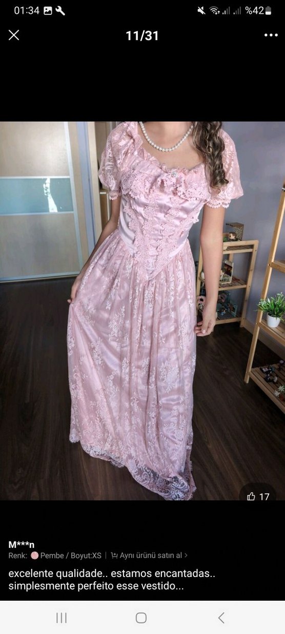 Vintage Fransız Dantelli Uzun Prenses Elbisesi - Görsel 2