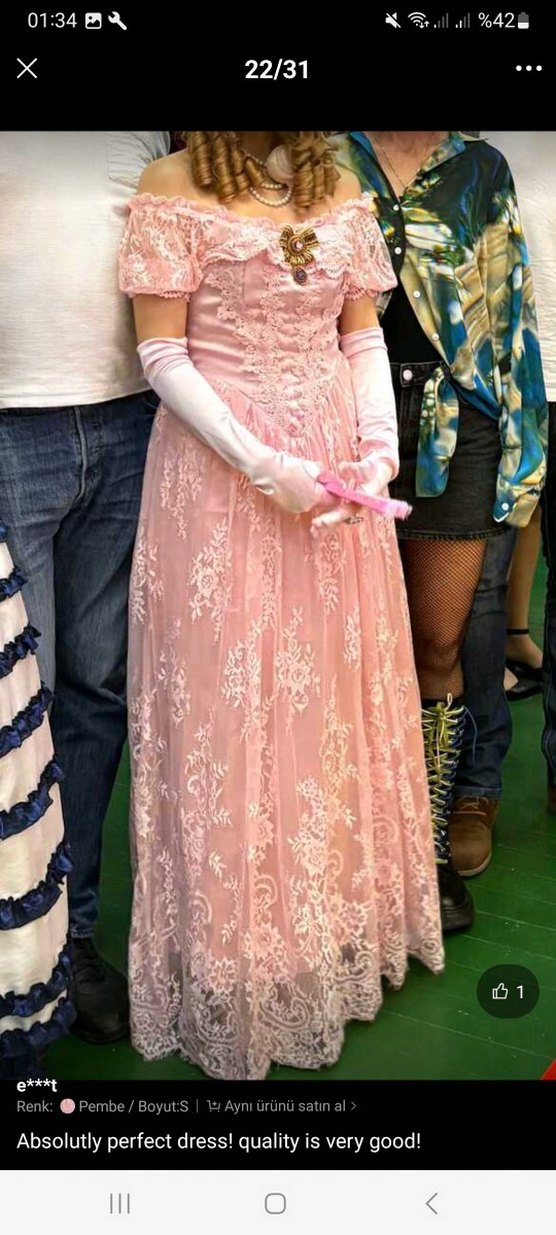 Vintage Fransız Dantelli Uzun Prenses Elbisesi - Görsel 4