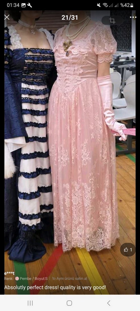 Vintage Fransız Dantelli Uzun Prenses Elbisesi - Görsel 5