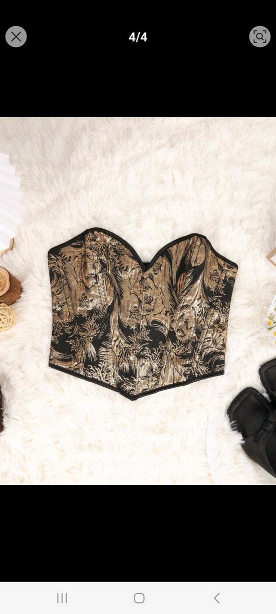 Altın Yılan Desenli Straplez Denim Büstiyer - Görsel 4