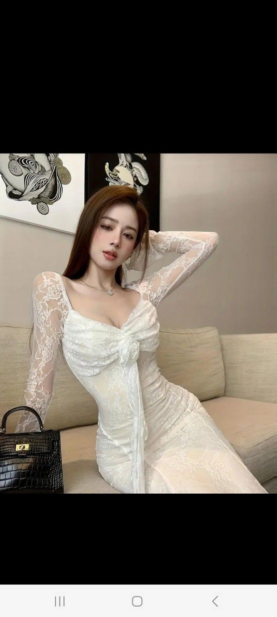 Dantel Detaylı Beyaz Uzun Kadın Elbise - Görsel 2