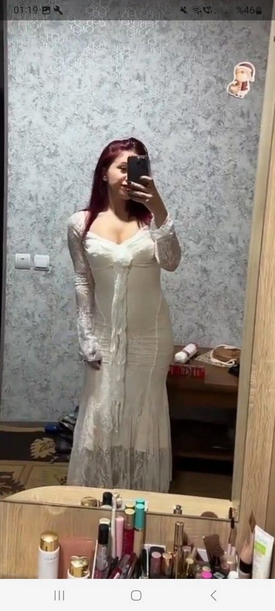 Dantel Detaylı Beyaz Uzun Kadın Elbise - Görsel 5