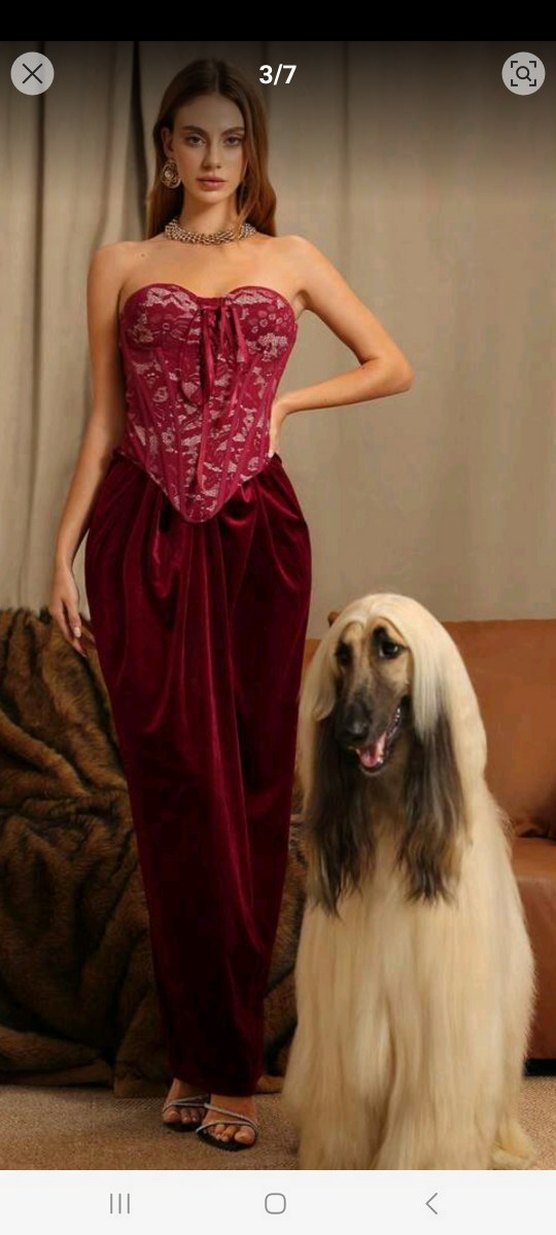 Bordo Straplez Dantel İşlemeli Korseli Vintage Elbise - Görsel 3