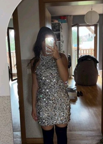 Gri Payetli Mini Abiye Elbise - Görsel 3