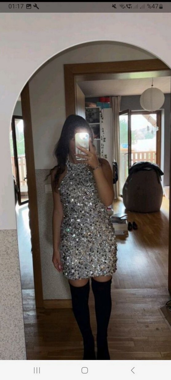 Gri Payetli Mini Abiye Elbise - Görsel 3