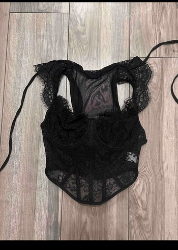 Dantelli Siyah V Yaka Fitted Bustiyer - Görsel 9