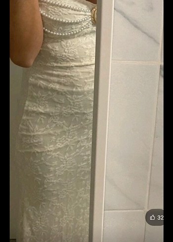 Retro Vintage Kremsi Uzun Özel Gün Elbisesi - Görsel 4