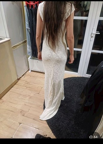 Retro Vintage Kremsi Uzun Özel Gün Elbisesi - Görsel 6