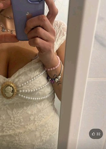 Retro Vintage Kremsi Uzun Özel Gün Elbisesi - Görsel 5