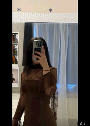 Kahverengi Transparan Uzun Kollu Uzun Elbise - Görsel 6