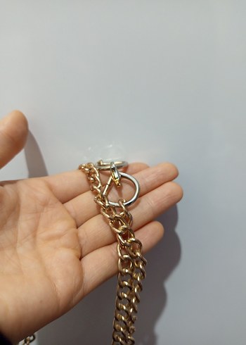 Zincir Detaylı bej Yılan Desenli Kadın Çanta - Görsel 3