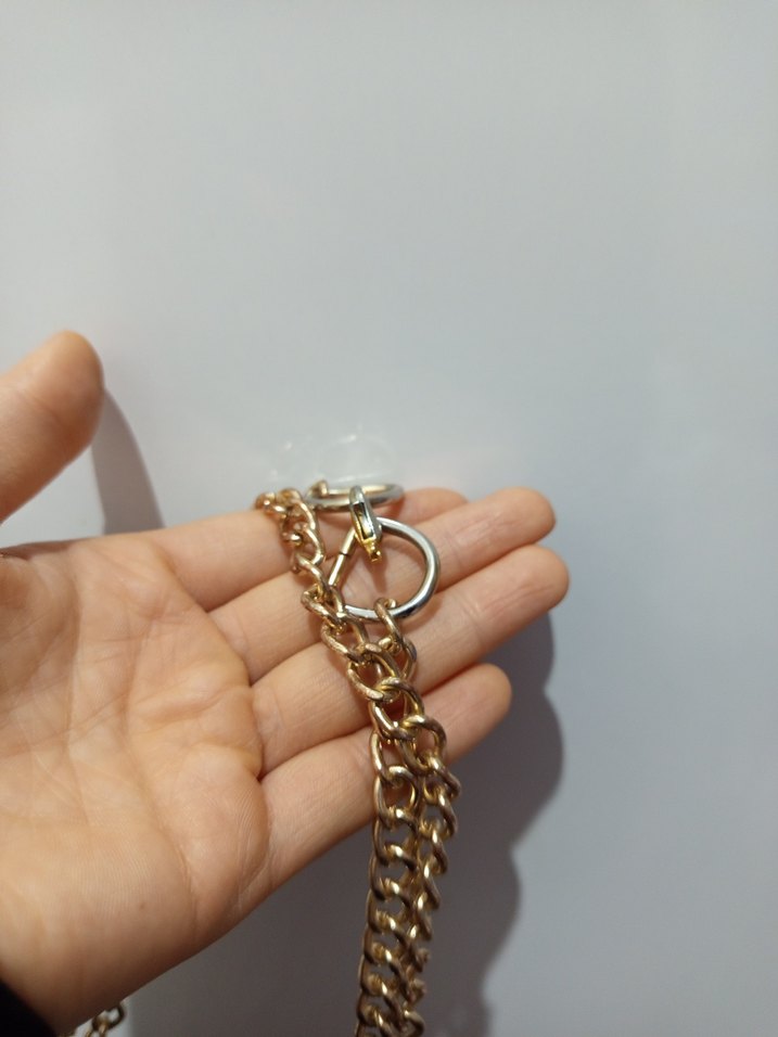 Zincir Detaylı bej Yılan Desenli Kadın Çanta - Görsel 3