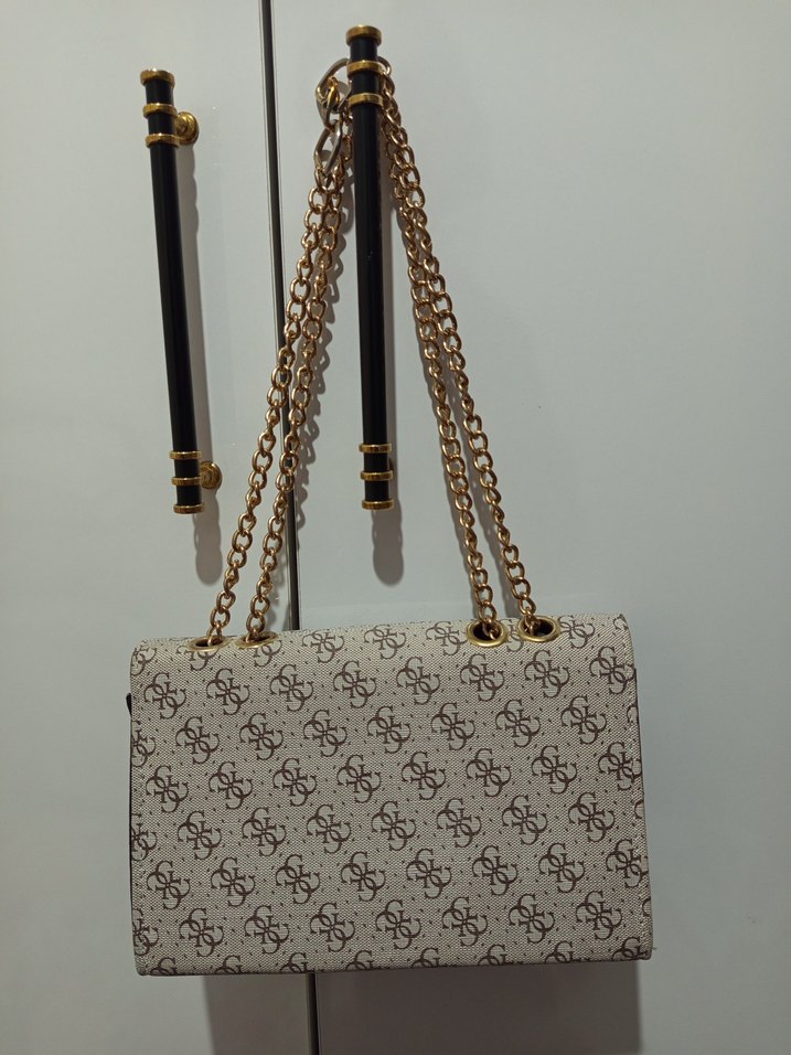 Zincir Detaylı bej Yılan Desenli Kadın Çanta - Görsel 2