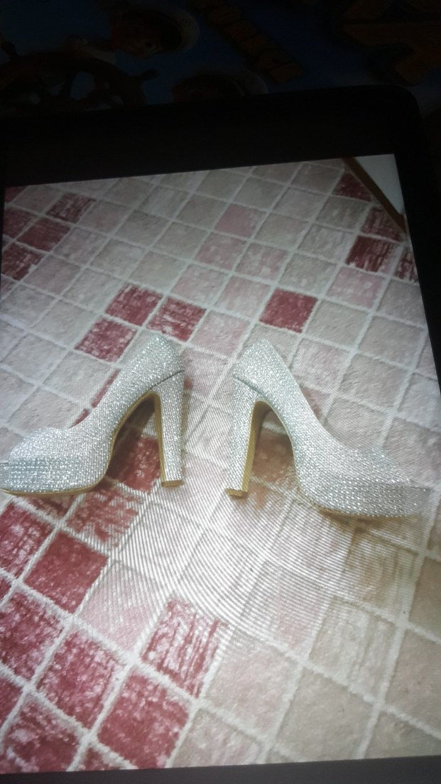 Beyaz Payetli Yüksek Topuklu Kadın Abiye Ayakkabı - Görsel 4