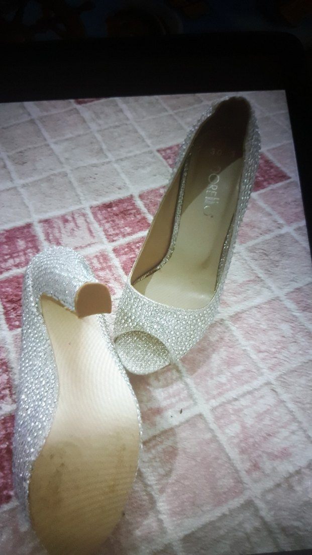 Beyaz Payetli Yüksek Topuklu Kadın Abiye Ayakkabı - Görsel 2