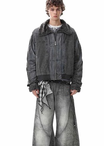 Gri Yumuşak Kürklü Erkek Ceket - Görsel 7