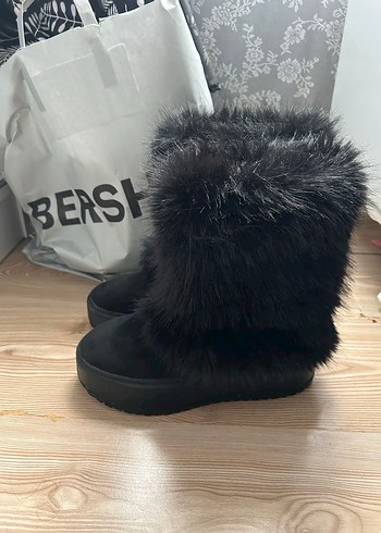 Siyah Süet Yüksek Topuklu Kürklü Bot - Görsel 2