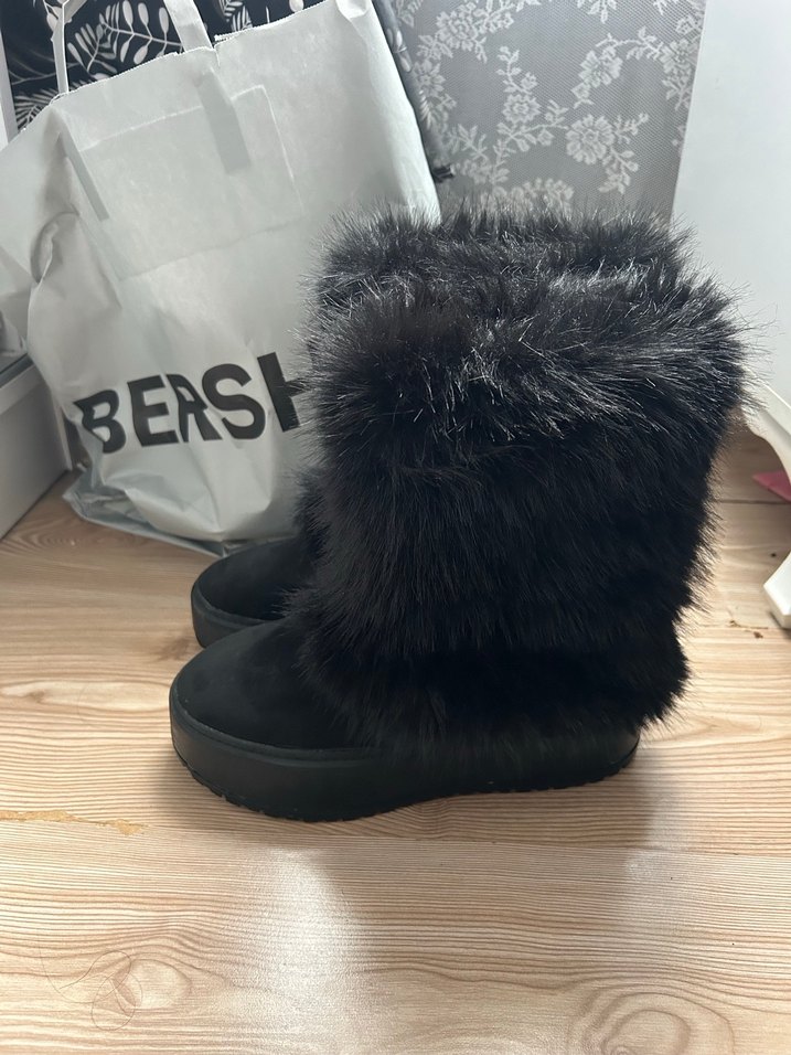 Siyah Süet Yüksek Topuklu Kürklü Bot - Görsel 2