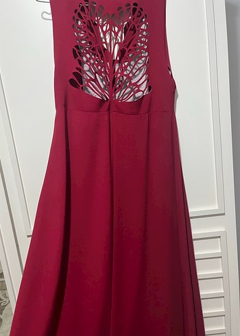 Bordo V Yakalı Uzun Kadın Elbise - Görsel 4