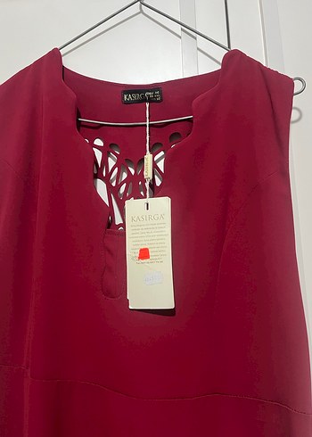 Bordo V Yakalı Uzun Kadın Elbise - Görsel 2