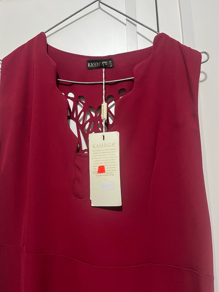 Bordo V Yakalı Uzun Kadın Elbise - Görsel 2