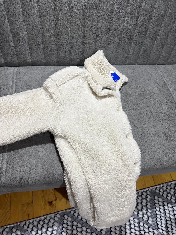 Düğmeli Beyaz  Polar Ceket - Görsel 2