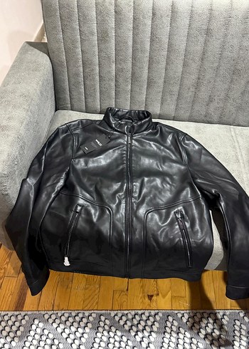 Erkek Siyah Biker Deri Ceket - Görsel 3