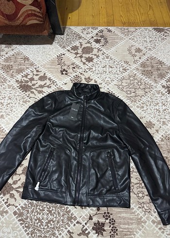 Erkek Siyah Biker Deri Ceket - Görsel 2