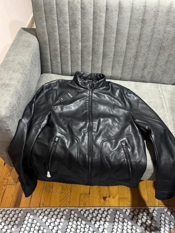 Erkek Siyah Biker Deri Ceket - Görsel 3