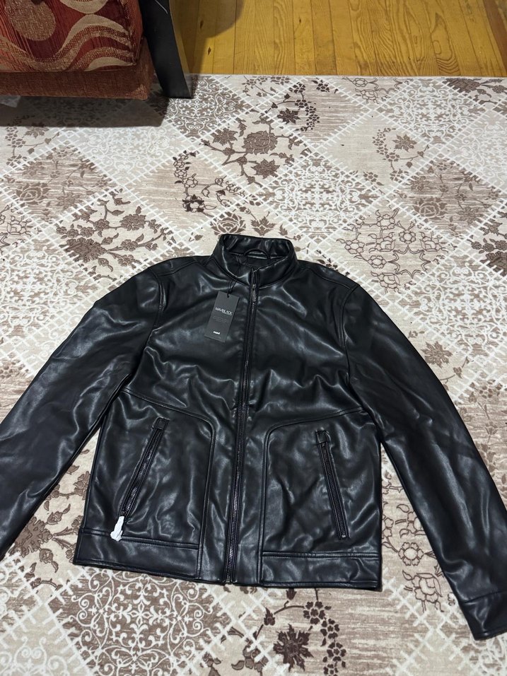 Erkek Siyah Biker Deri Ceket - Görsel 2