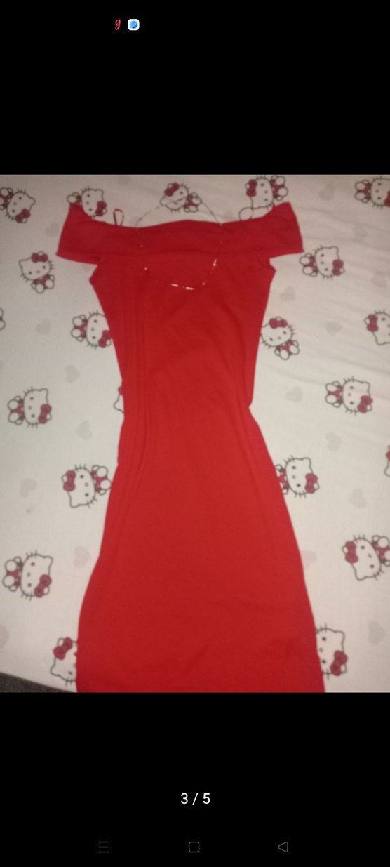 Kırmızı Madonna Yaka Mini Elbise - Görsel 3