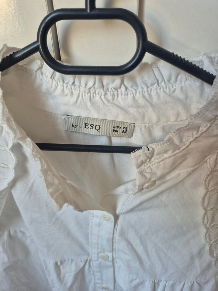 Düğmeli Beyaz Pamuklu Bohem Gömlek - Görsel 3