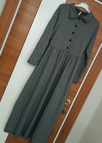 Gri Uzun Kollu Kadın  Elbise - Görsel 2