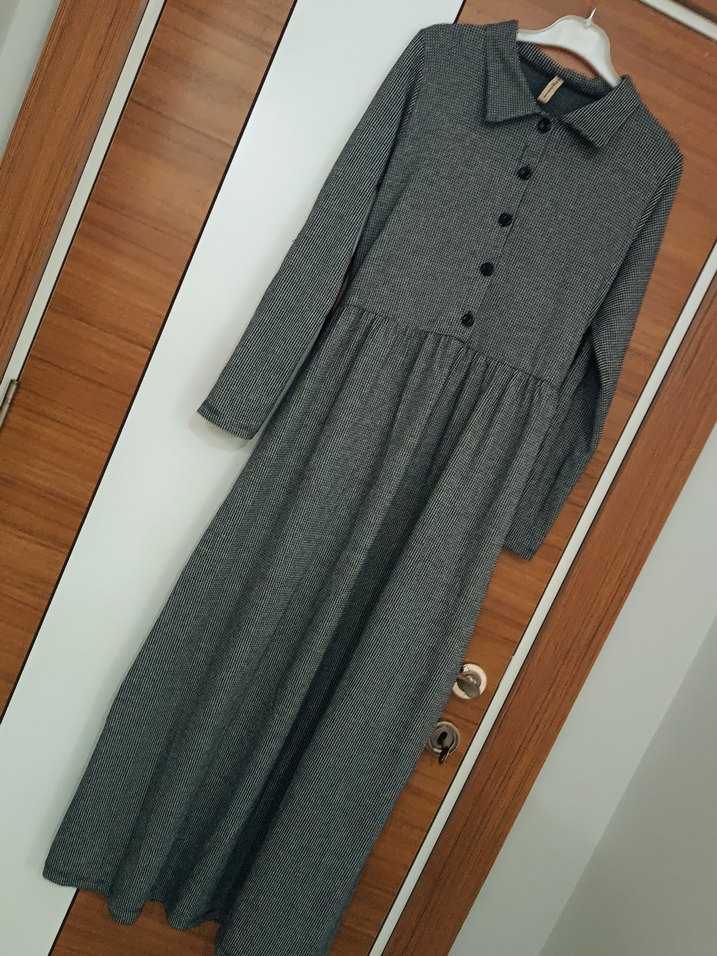 Gri Uzun Kollu Kadın  Elbise - Görsel 2