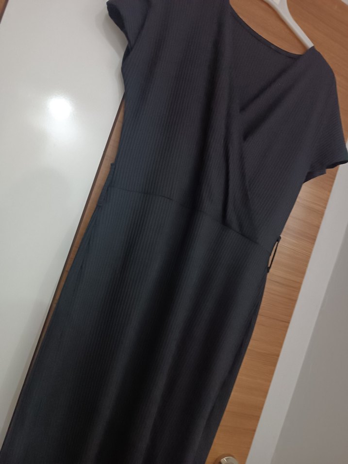 Siyah V Yaka  Uzun Elbise - Görsel 2