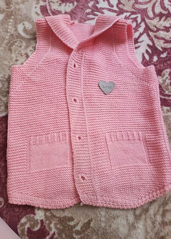Kız Çocuk Düğmeli Pembe Örgü Yelek - Görsel 3