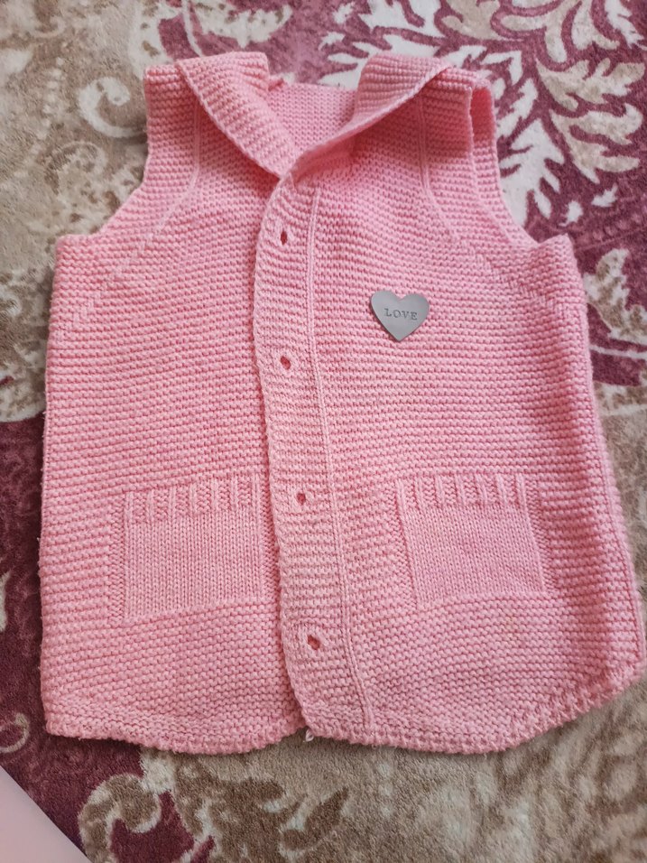 Kız Çocuk Düğmeli Pembe Örgü Yelek - Görsel 3
