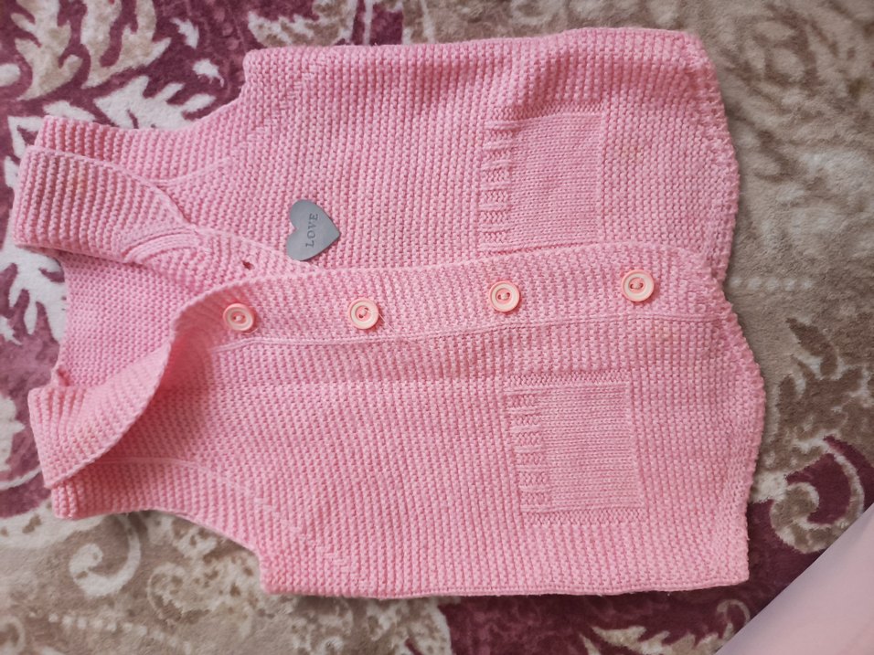 Kız Çocuk Düğmeli Pembe Örgü Yelek - Görsel 2