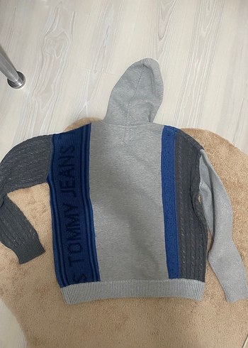 Gri Erkek  Kapüşonlu Örgü Sweatshirt - Görsel 2