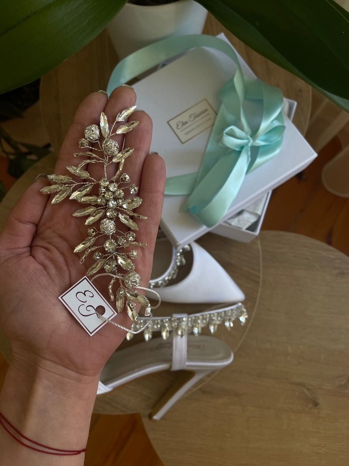 Beyaz Parlak Taşlı Metal Saç Aksesuarı - Görsel 2