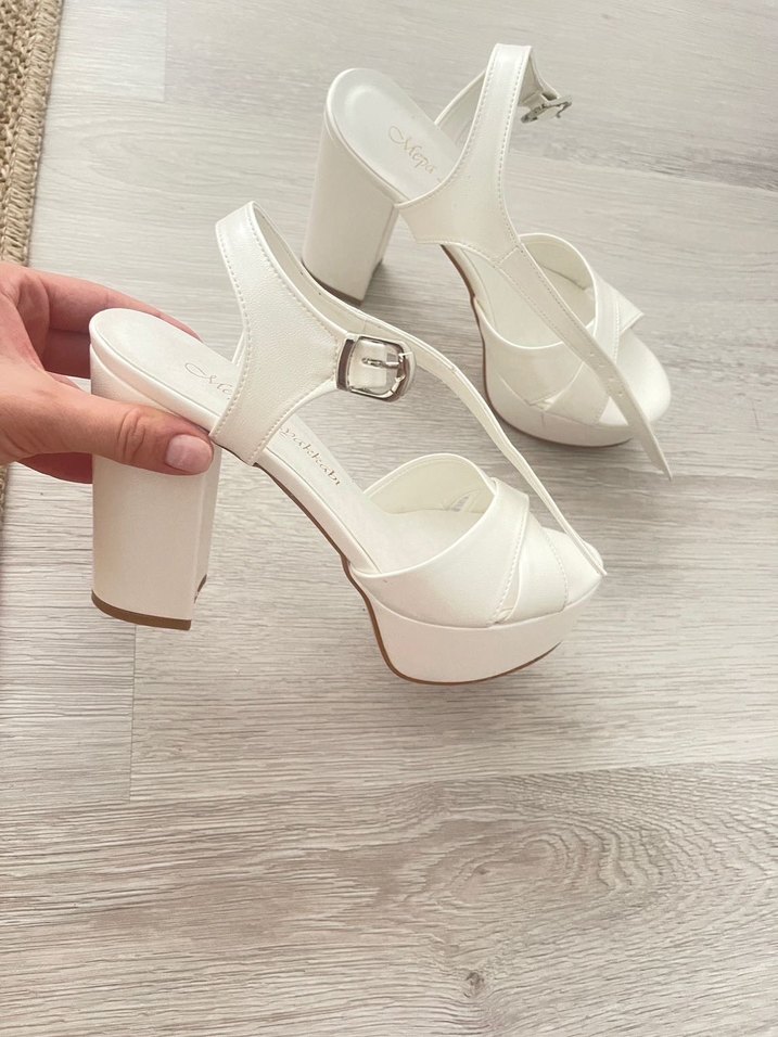 Beyaz Platform Topuklu Kadın Abiye Ayakkabı - Görsel 5